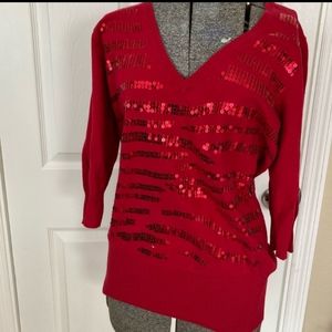 Torrid red 3/4 length sleeve sequins sweater